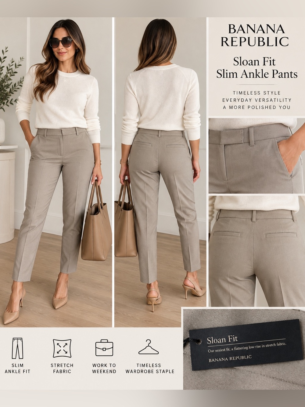Banana Republic Sloan Fit Slim Ankle Pants Size 8 NWT Taupe Stretch